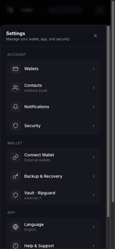 Settings, security and backup